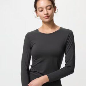 Uniqlo Heattech Womens Long Sleeve Shirt Warm Base Layer Basic Dark Gray Large